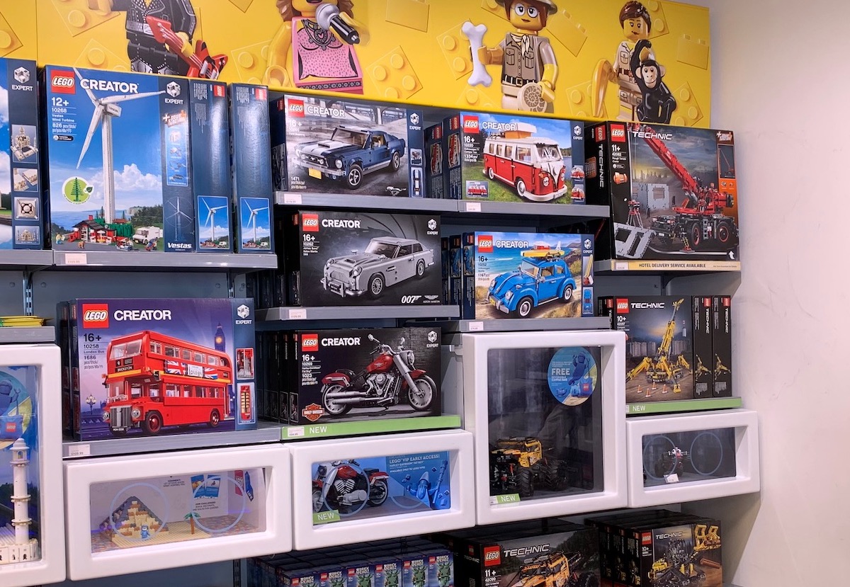 LEGO Creator sets on shelf at the London Flagship store. A decent range between the VW Bug and Camper, Aston Martin DB5, the new Harley Davidson Fatboy set and the Ford Mustang. The Red Routemaster - London Bus 10258 set was tempting, we may yet review that in future here.