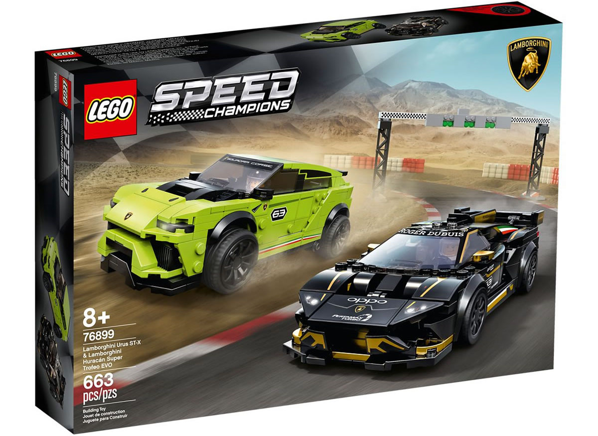 The box art for the Lamborghini double pack, featuring similar look to the Willow Springs race circuit in the USA, showing the Huracan racing on-road alongside the Urus ST-X racing off road.