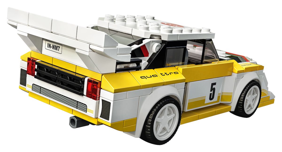 The rear of the Speed Champions Audi Sport quattro S1 with that huge rear wing and showing the rear detail of the model. We're loving this one, with the wide arches, 5 spoke wheels and that neat exhaust detail.