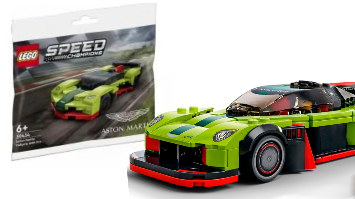 A grainy, preview image of the LEGO Speed Champions Valkyrie AMR Pro Polybag 30434 alongside the full size 8 wide rendition we're seeing in this year's releases.